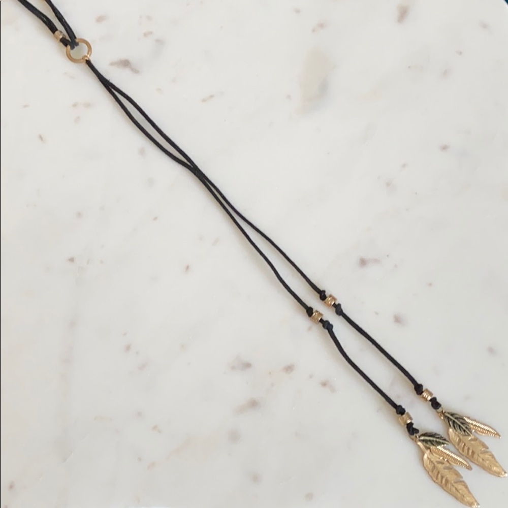 Long black leaf necklace
